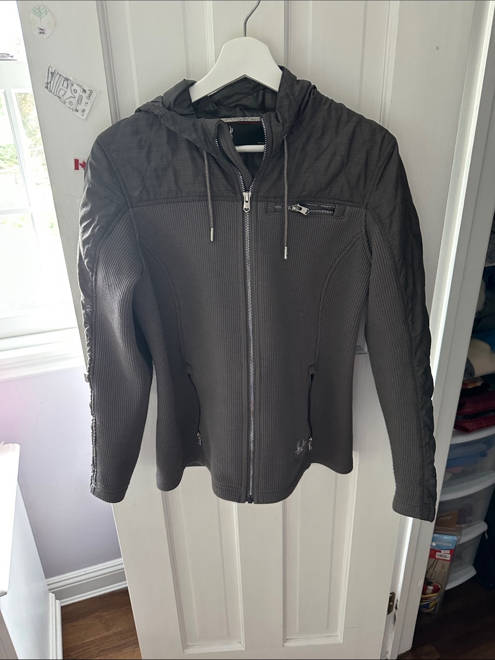 Spyder Men's-Style Hooded Bomber Jacket in Charcoal
